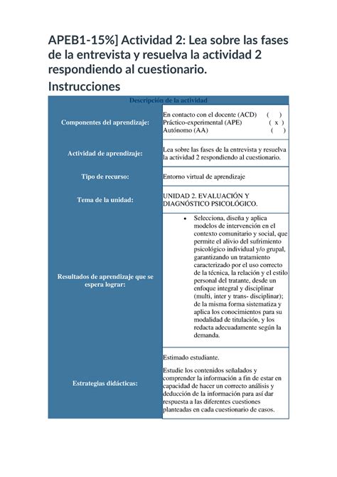 Practicum Fases DE LA Entrevista APEB1 15 Actividad 2 Lea Sobre