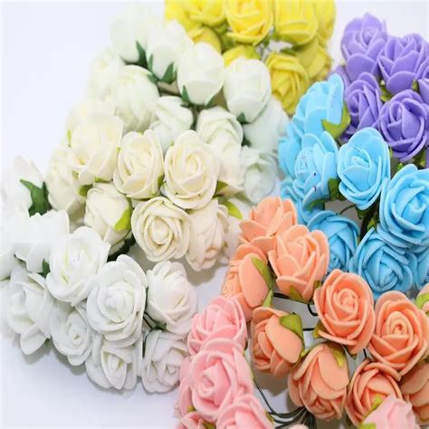 2CM 144pcs Multicolor PE Rose Foam Mini Artificial Silk Flowers Bouquet