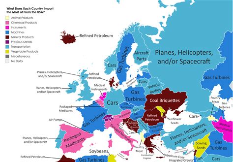 What Does Each Country Import the Most From the USA[4592x3196] : r/MapPorn