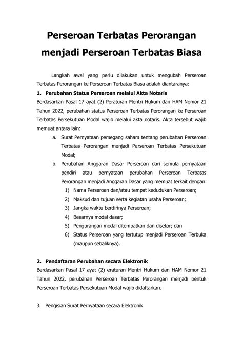 58 Perseroan Terbatas Perorangan Menjadi Perseroan Terbatas Biasa