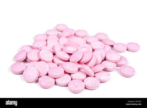 Pink Tablet Pills On White Stock Photo Alamy
