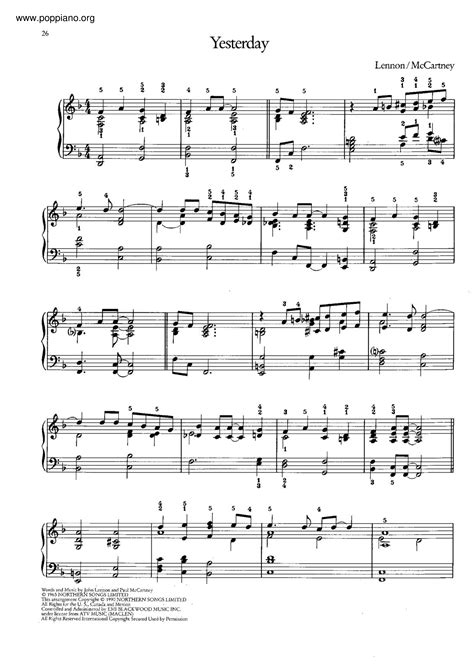 The Beatles Yesterday Sheet Music Notes Sheet Music T