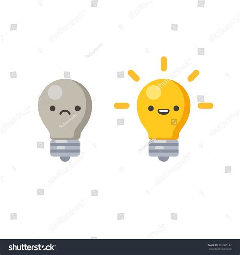 Lightbulb Cute Cartoon Face Lit Off Stock Vector (Royalty Free ...