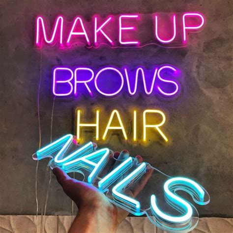 Neon Signs for Beauty Salon, Nails, Eyebrows, Makeup, Hair. Beautiful Lettering From Neon ...