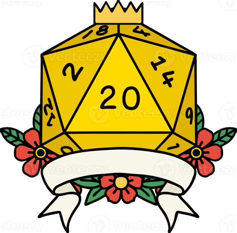 natural 20 critical hit D20 dice roll illustration 44968019 PNG