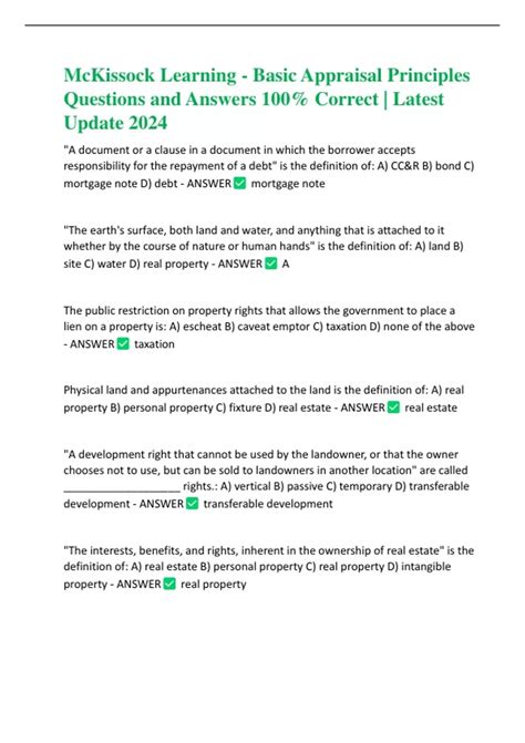 McKissock Learning Basic Appraisal Principles Questions And Answers