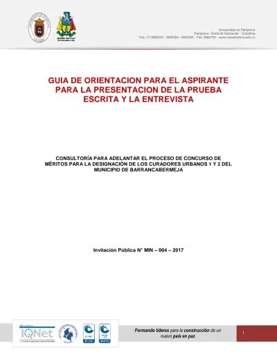 GUIA DE ORIENTACION PARA EL ASPIRANTE PARA LA PRESENTACION DE LA PRUEBA