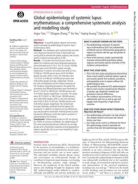 Pdf Global Epidemiology Of Systemic Lupus Erythematosus A Comprehensive Systematic Analysis