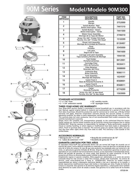 Shop Vac Parts List For 90m300 Models 6 Gallon Blue Gray Vac W Fe Shop Vac Store