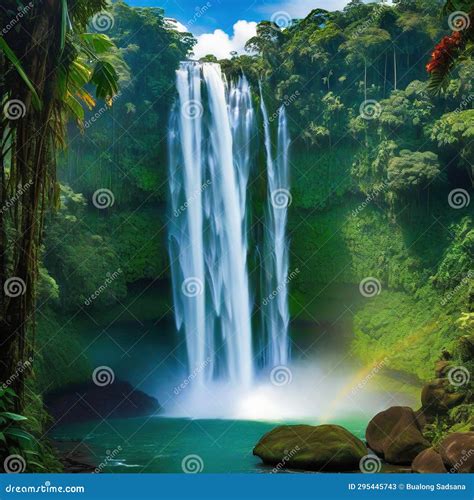 Waterfall Paradise at the Edge of the Amazon Jungle Forest Stock Image