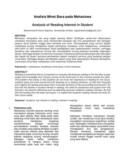 PDF Analisis Minat Baca Pada Mahasiswa Analysis Of Reading Interest