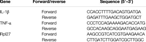 Primer Sequences Of Il 1β Tnf α And Rpl27 Download Scientific Diagram