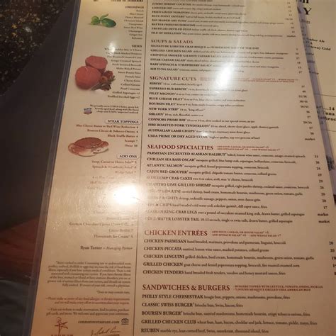 Menu at Connors Steak & Seafood steakhouse, Fort Myers