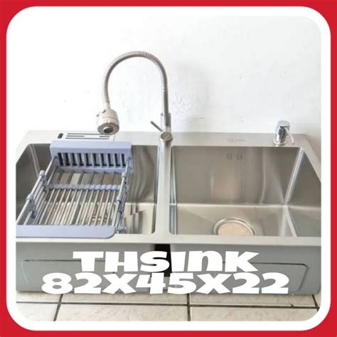 Jual KITCHEN SINK THSINK 8245 DUA LUBANG STAINLESS SUS 304 PAKET