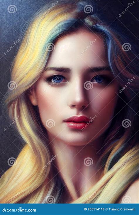 Portrait Of A Woman With Long Blonde Hair D Render And Digital Painting Concept Illustration