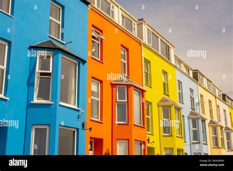 Colourful Houses On Marine Terrace Criccieth North Wales Stock Photo