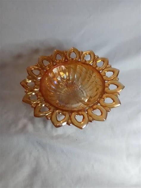 Northwood Marigold Carnival Glass Wild Rose Trifooted Candy Bowl Etsy