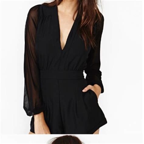 Black Sheer Sleeves Promper Long Sleeve Playsuit Fashion Jumpsuits