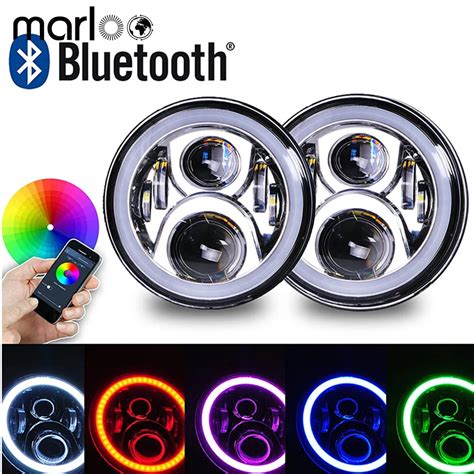 Marloo 7 Inch LED RGB Headlight 7 Round DRL Headlamp Flashing RGB