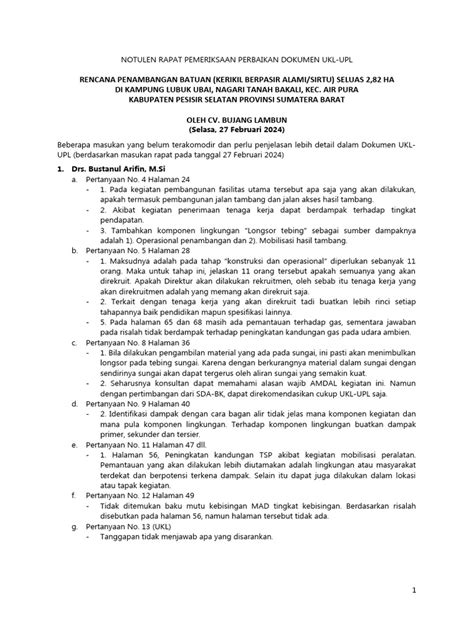 Notulen Rapat Cross Check Cv Bujang Lambun 27 Februari 2024 Pdf