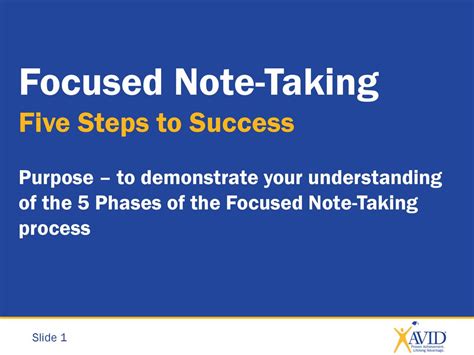 Focused Note Taking Five Steps To Success Purpose To Demonstrate Your