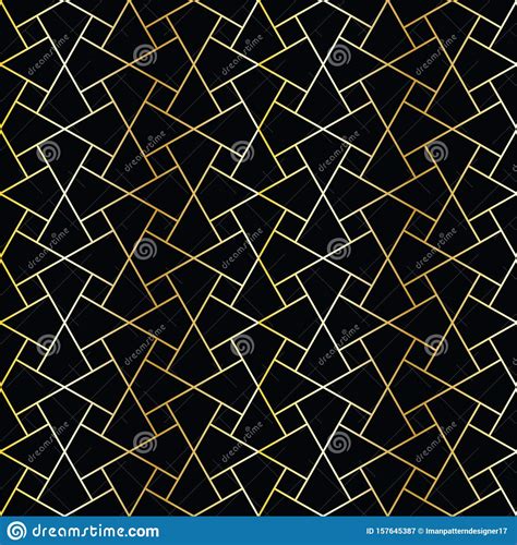 Gold Modern Geometric Seamless Pattern Design Over Black Background