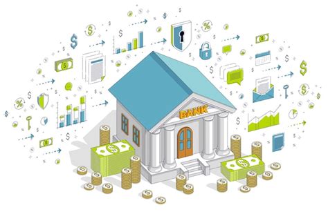 Premium Vector Banking Theme Cartoon Bank Building With Dollars And