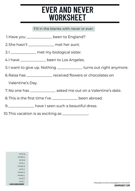 Ever And Never Usage List Of Examples And Worksheet