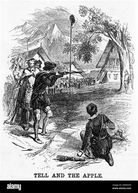 The legendary William Tell shooting an apple on his son's head Stock ...