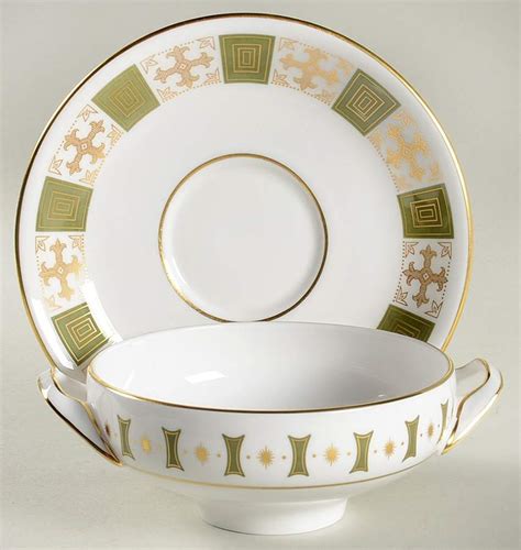 Persia Green Footed Cream Soup Bowl Saucer Set By Spode