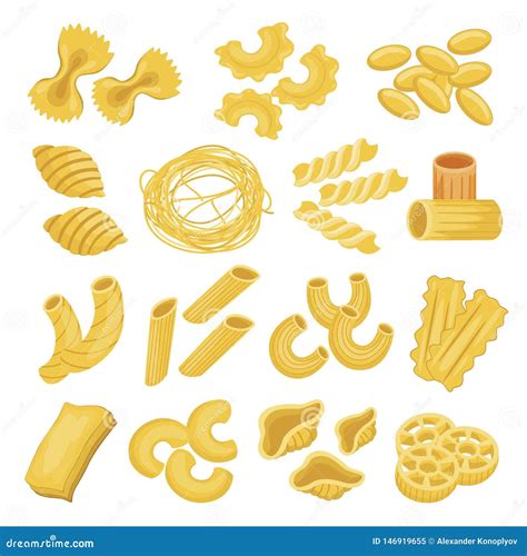 Pasta Types Set Italian Noodles And Macaroni Stock Vector