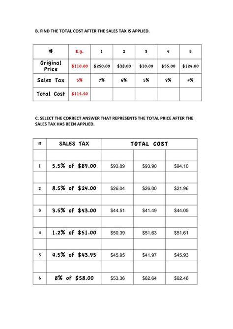 Sales Tax Worksheet Pdf Math Resource Twinkl Usa Worksheets Library