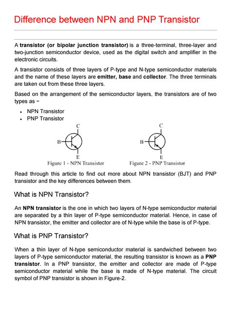 Difference Between NPN And PNP Transistor A Transistor Consists Of