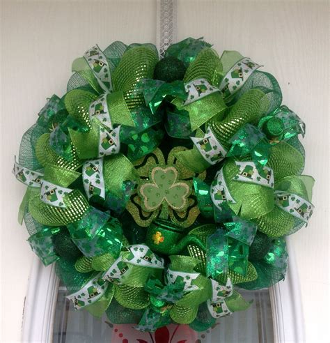 Green St Patrick S Day Deco Mesh Wreath Mesh Wreaths Diy Bows