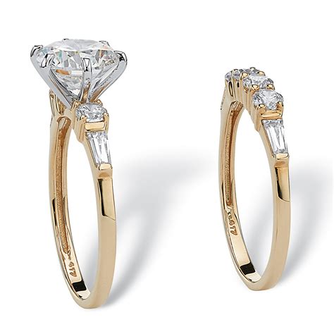 2 Piece 3 60 Tcw Round Cubic Zirconia Bridal Ring Set In Solid 10k Gold Palmbeach Jewelry