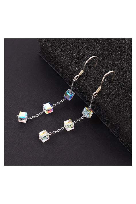 Boucles Oreilles Argent Pendantes Crochet Cubes En Cristal Ref