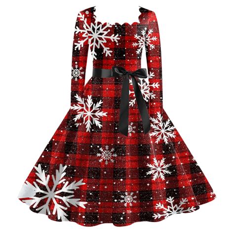 Cnbwig Womens Christmas Dress Christmas Reindeer Printed Classic Tea