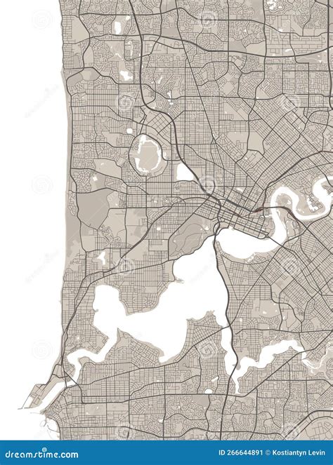 Detailed Map Of Perth City Linear Print Map Cityscape Panorama Stock Vector Illustration Of