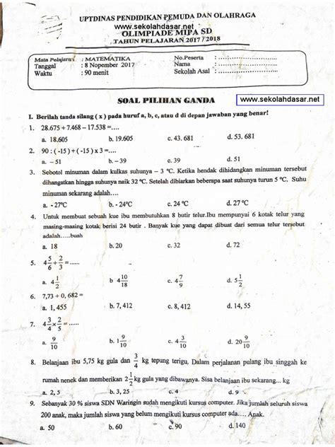 Soal Olimpiade Matematika Sd Pdf