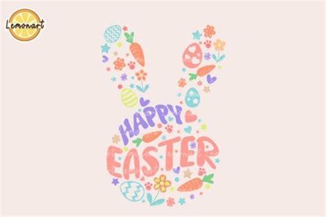 Happy Easter Day Doodle Bunny Face SVG Graphic By Lemonart Creative