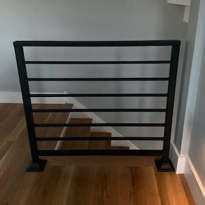 Horizontal Flat Bar Railing For Black And White Interior Modern Metal