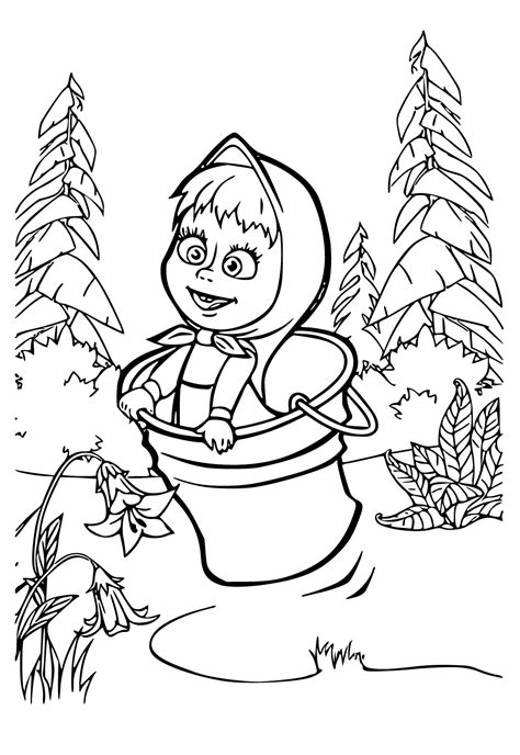 Free Printable Masha And The Bear Bucket Coloring Page For Adults And