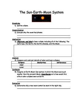 The Sun Earth Moon System Worksheet By King S Science Tpt