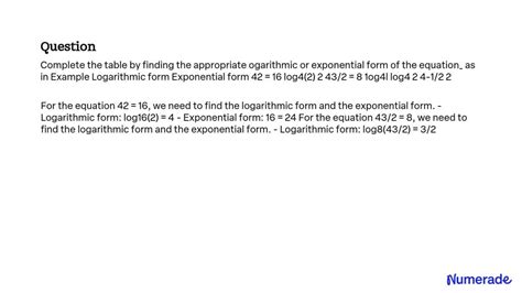 Video Solution Complete The Table By Finding The Appropriate