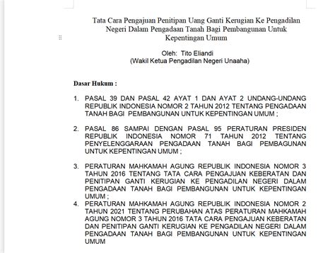 Artikel Tata Cara Pengajuan Penitipan Uang Ganti Kerugian Ke Pengadilan