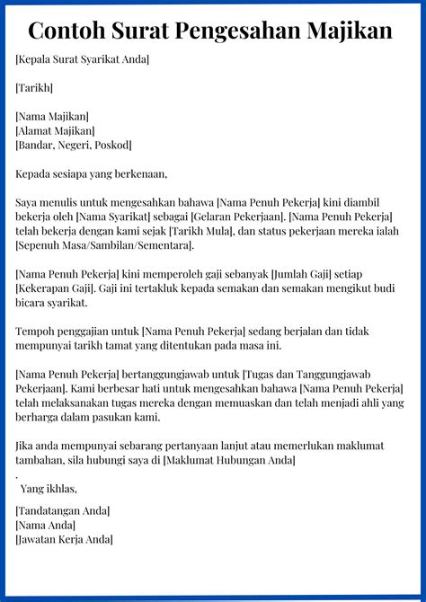 Surat Pengesahan Majikan Dengan Format And Contoh