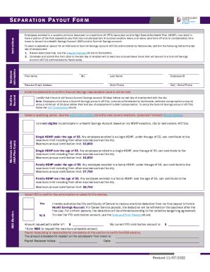 Fillable Online Separation Payout Form Separation Payout Fax Email