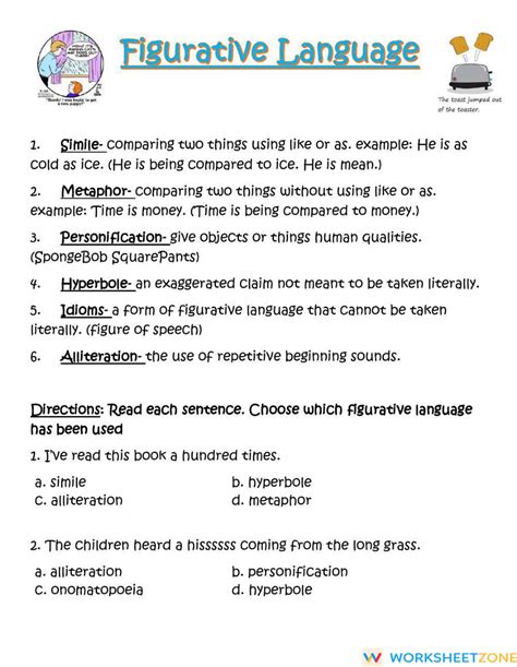 Figurative Language Multiple Choice Worksheet Zone