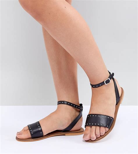 Sandales Plates En Cuir Clous Noires Asos Design Asos