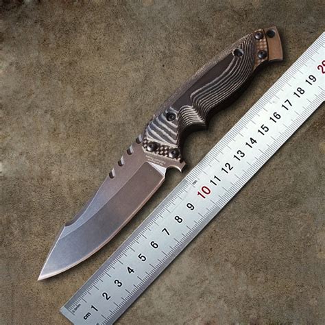 Bronze Stonewashed D2 Blade Survival Outdoor Knife Fixed Blade